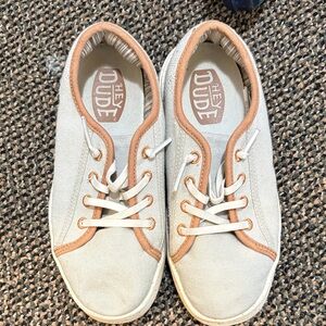 Hey Dude Casual Canvas Sneakers in Light Gray with Tan Trim